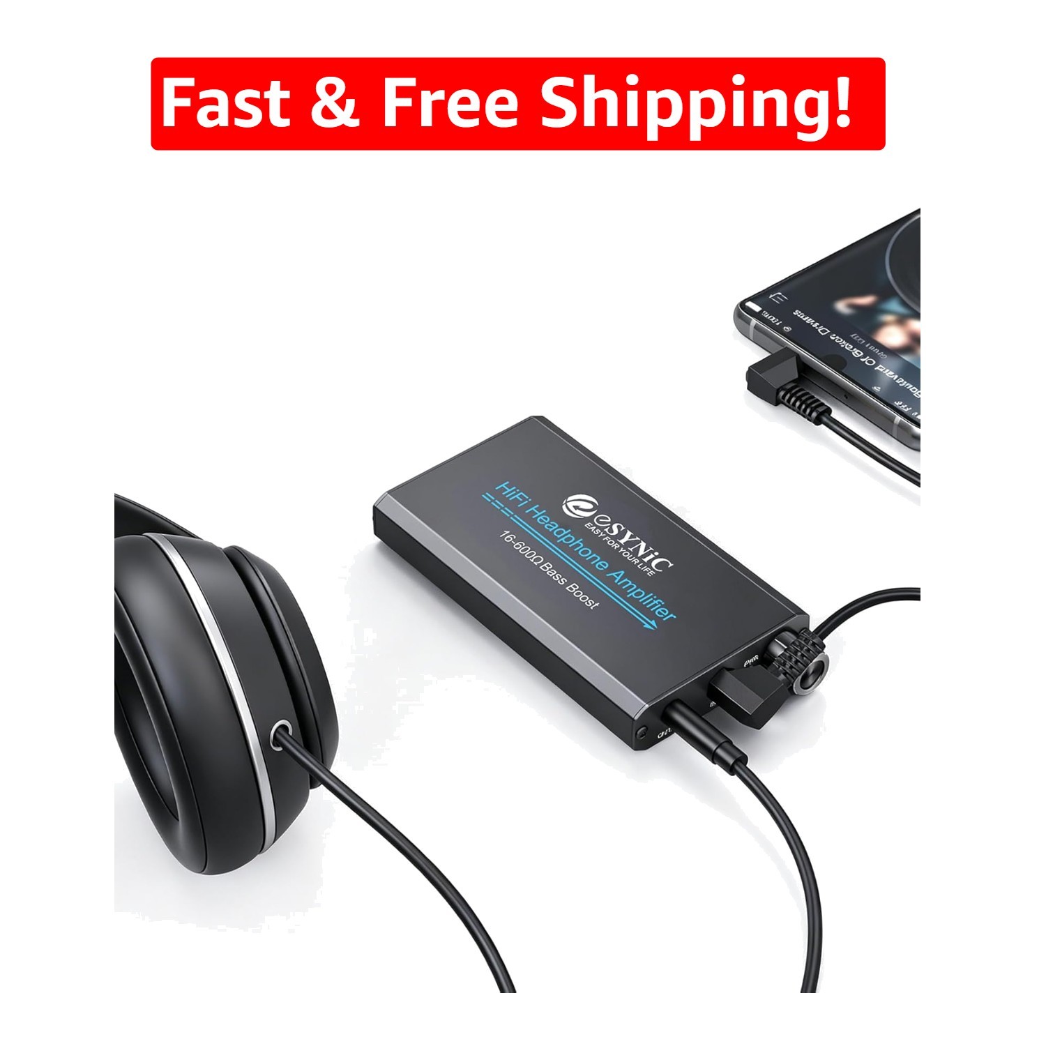Audiophile-Grade 16-600Ω Portable Headphone Amp with +25dB Bass Boost Function