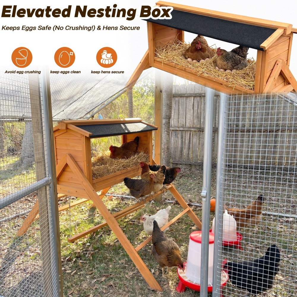 Chicken Nesting Box with Asphalt Roofing, Chicken Perch for Coop, Nesting Boxes