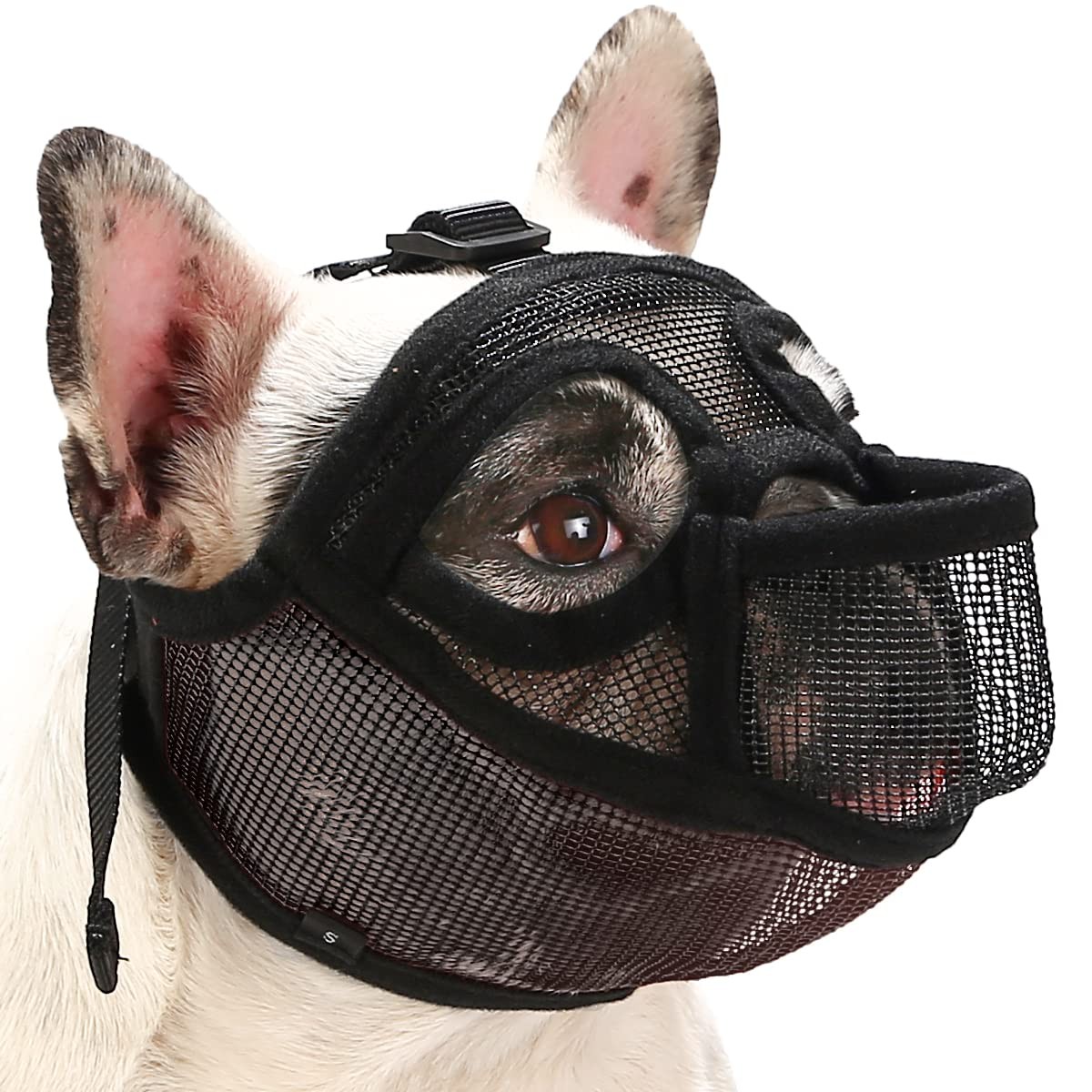 BARKLESS French Bulldog Muzzle, Short Snout Mesh S (Head 15.0-17.5''), Black
