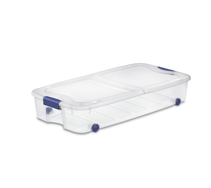 Sterilite Large Storage Bin, 66 Quart Clear Underbed Storage Container. New...
