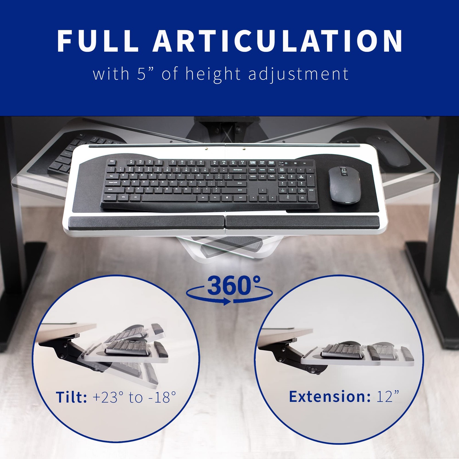Adjustable Computer Keyboard and Mouse Platform Tray, Ergonomic Under Table D...