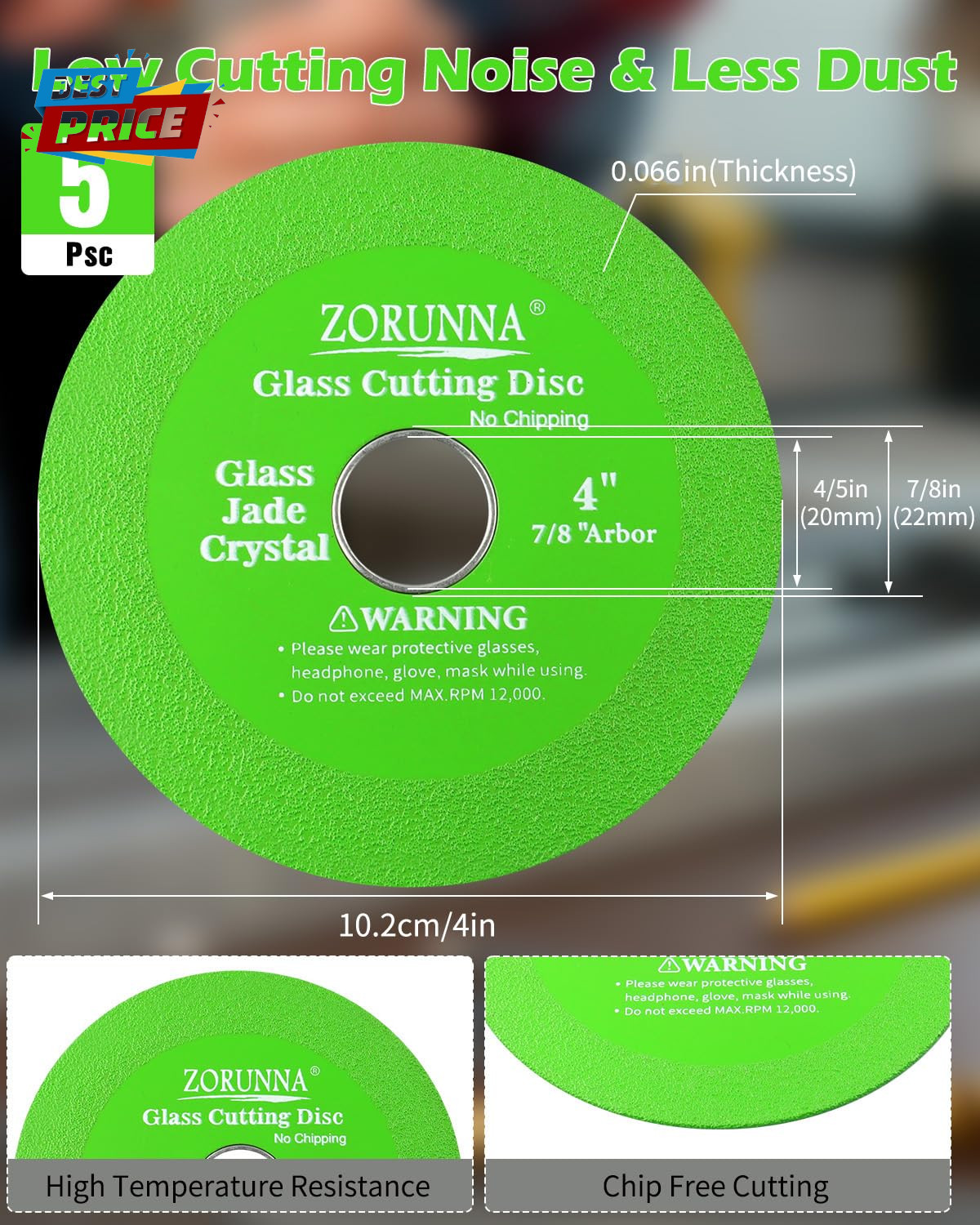 5 Pack Glass Cutting Disc for Angle Grinder, 4" X 7/8" Tile Cutter Blade, Ultra-