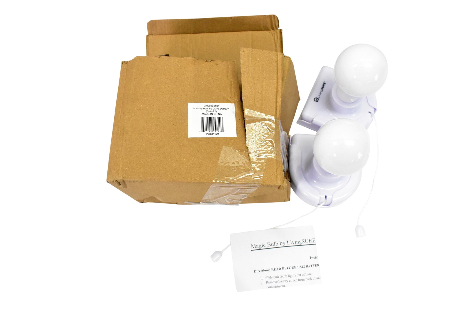 LivingSURE Bedside Lamp Battery White Stick On Wall Mounted Lucite Set Of 2