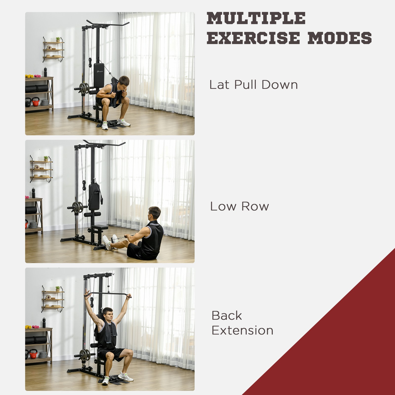Soozier Lat Pull Down Machine High Low Pulley Machine Seat Flip-Up Footplate