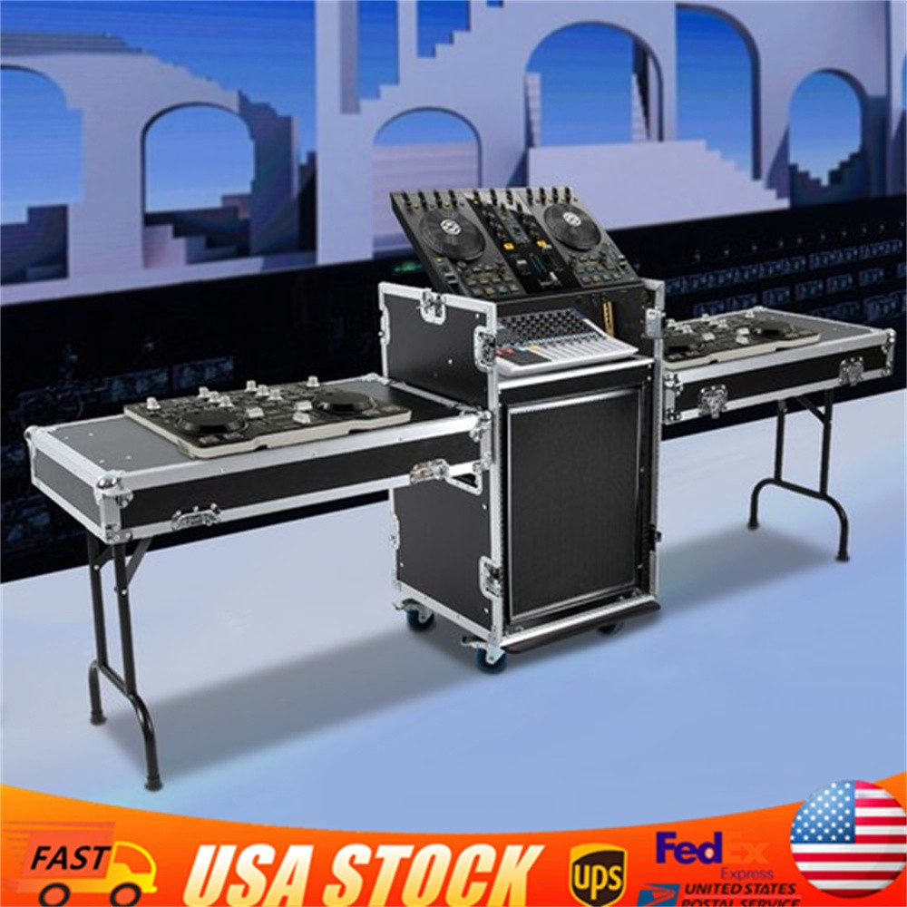 14U PA DJ Rack / Road Case Slant Mixer Top Rack with 2* DJ Table Tops 661.39lbs