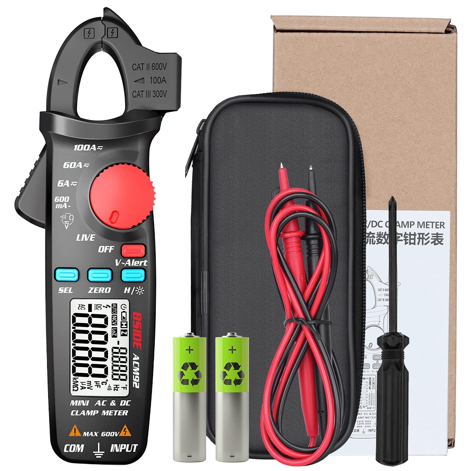 DC Current Clamp Meter 6000 Counts Auto-Ranging Digital Pocket Size, ACM92