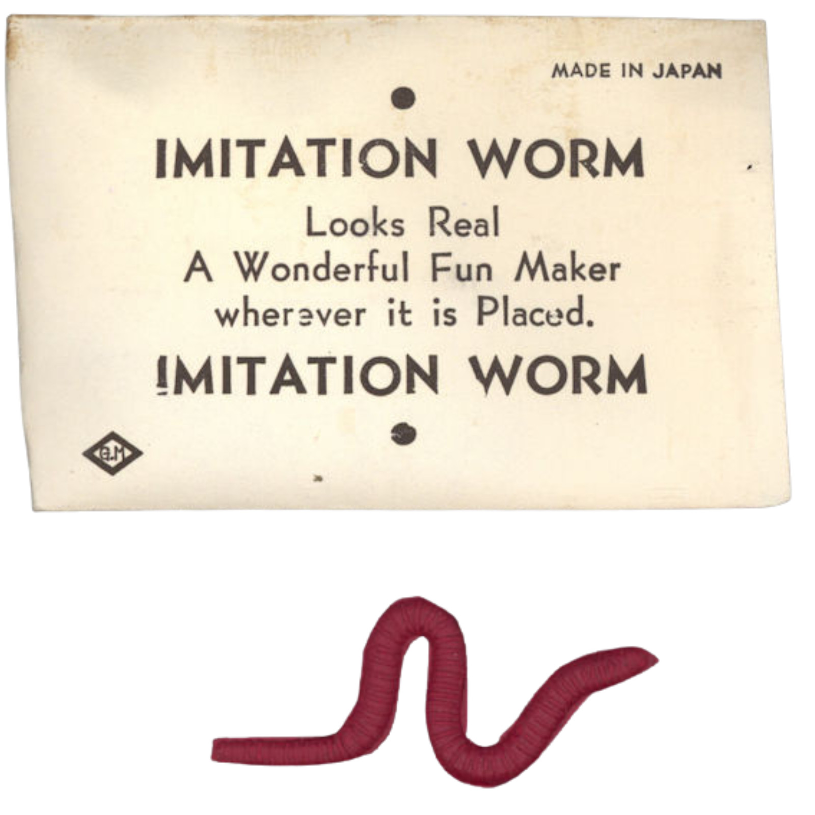 NOS Vintage 1950s Rubber Worm Gag Gift Made in Japan Sealed Imitation Worm Prank