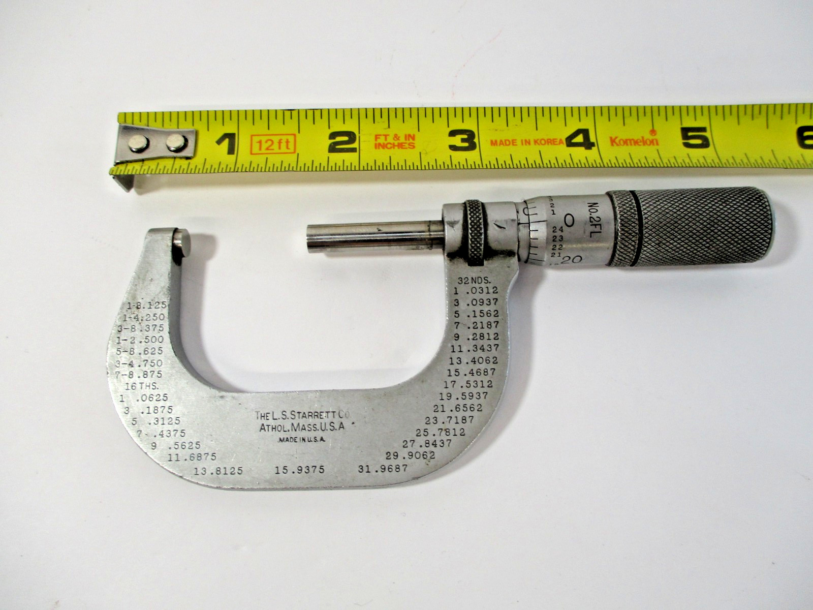 STARRETT # 2FL Micrometer 1" - 2" x .001" Grads w/ Lock Friction Thimble in EC