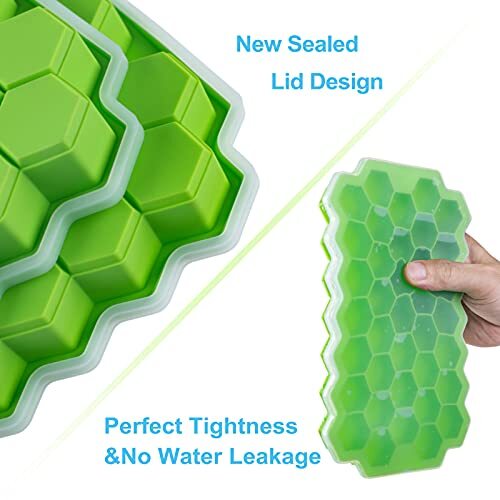 2 Pcs Silicone Ice Cube Trays with Lid Honeycomb Shaped Ice Mold for Cocktails