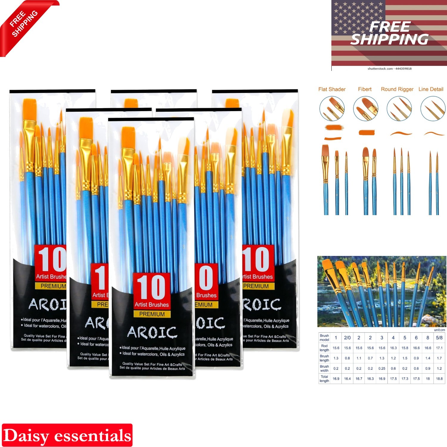 60 Pcs Acrylic & Watercolor Paint Brush Set Oil Nylon Artist Brush with Woode...