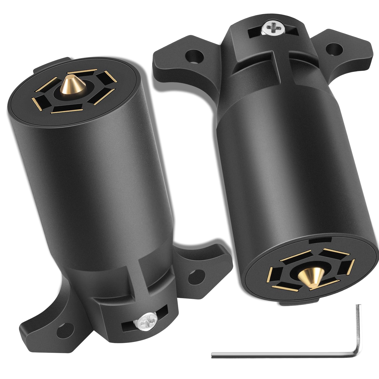 2 Pack Premium 7 Pin Trailer Plug With BuiltIn Brass Terminals, HeavyDuty 7 W
