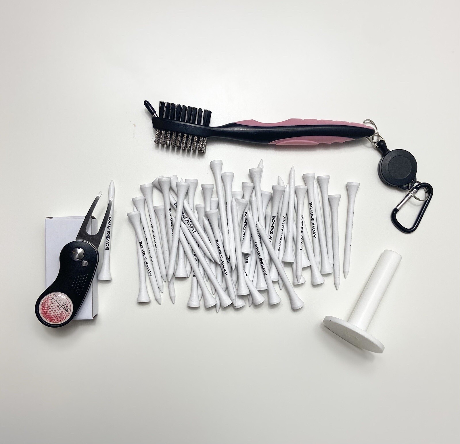 Golf Divot Tool - Club Brush Cleaner - Rubber Tee And Tees