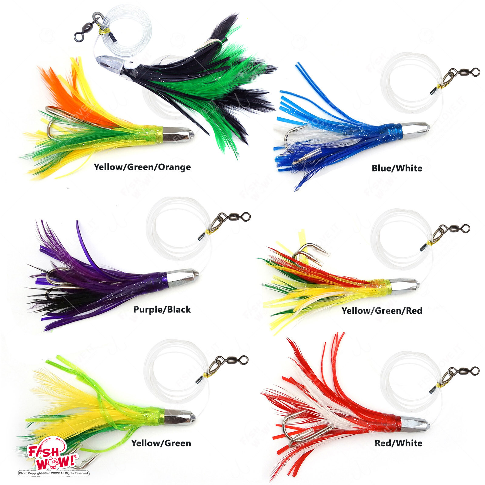 4.5" Bullet Super Hex Jet Head Rig Trolling Rigged Feather w/ a Double hook New