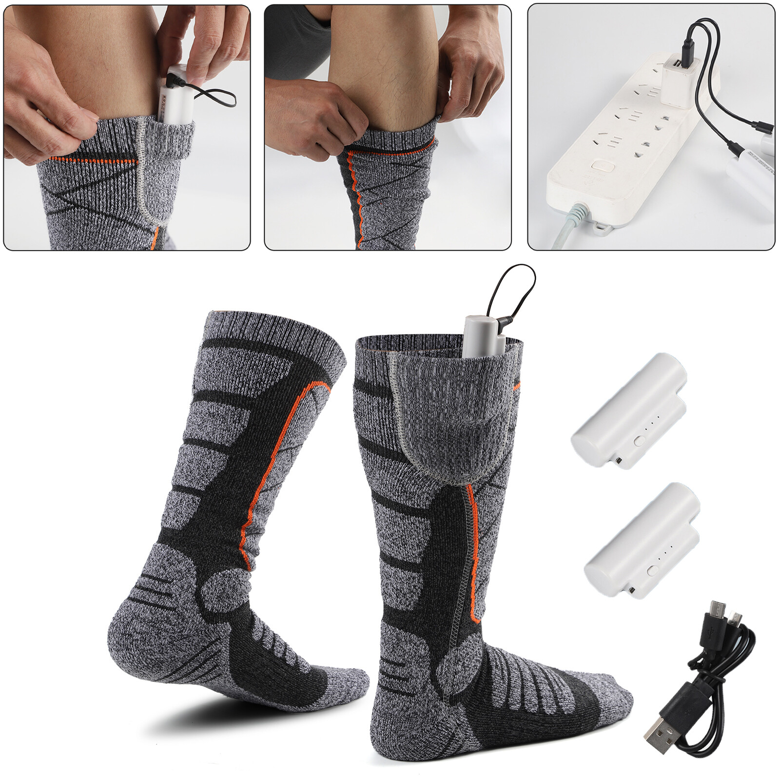 4400mAh Electric Heated Socks Rechargeable Battery Men Women Winter Foot Warmer