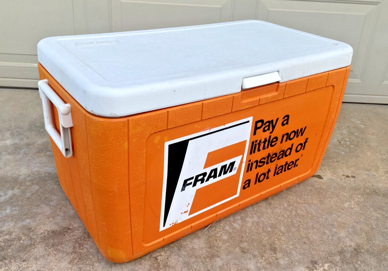 Coleman Fram Cooler Large Ice Chest Orange Handles Boat Tailgate Vintage 5294A