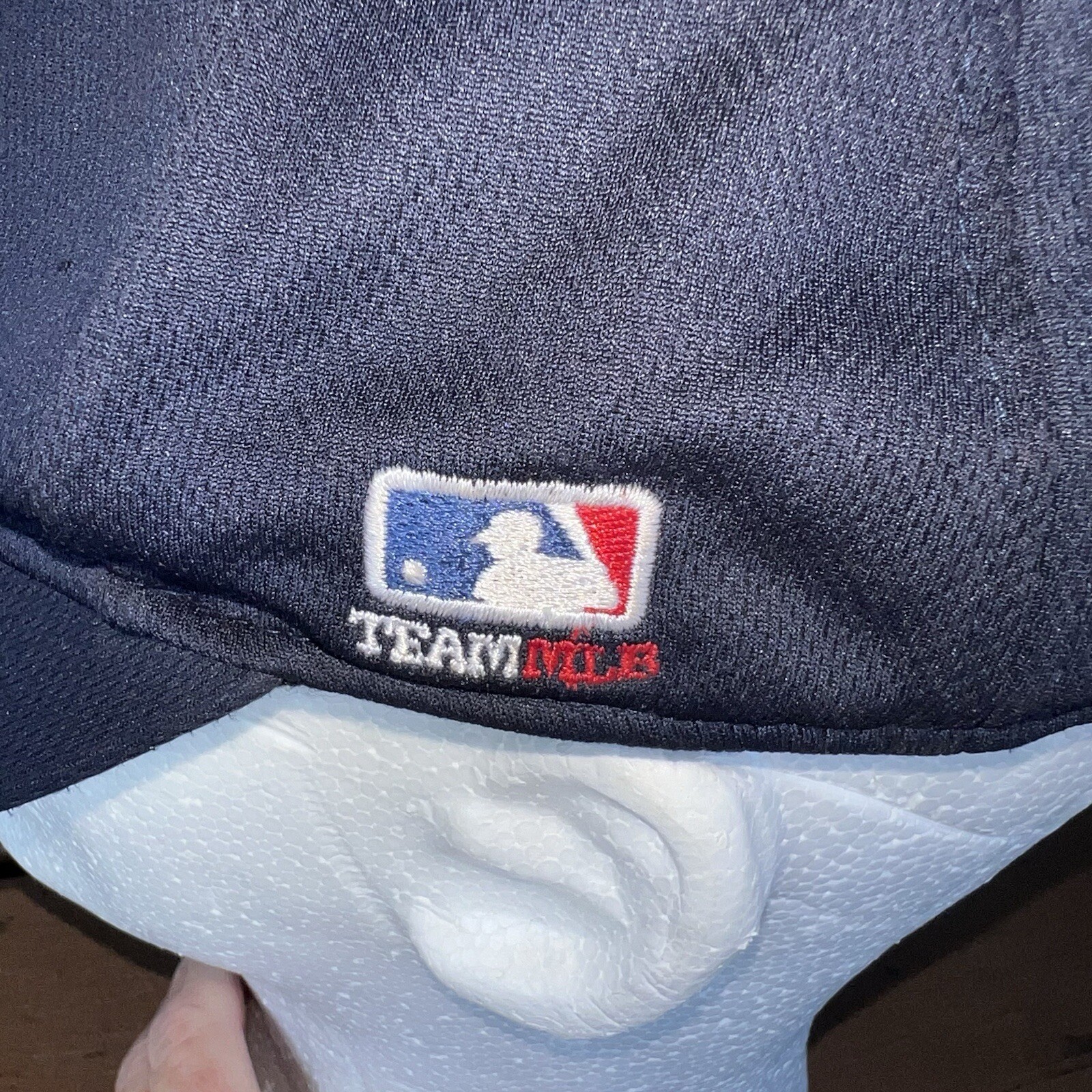 Boston Red B w White Outline on Navy Hat Cap Hook Loop Team MLB OC Sports