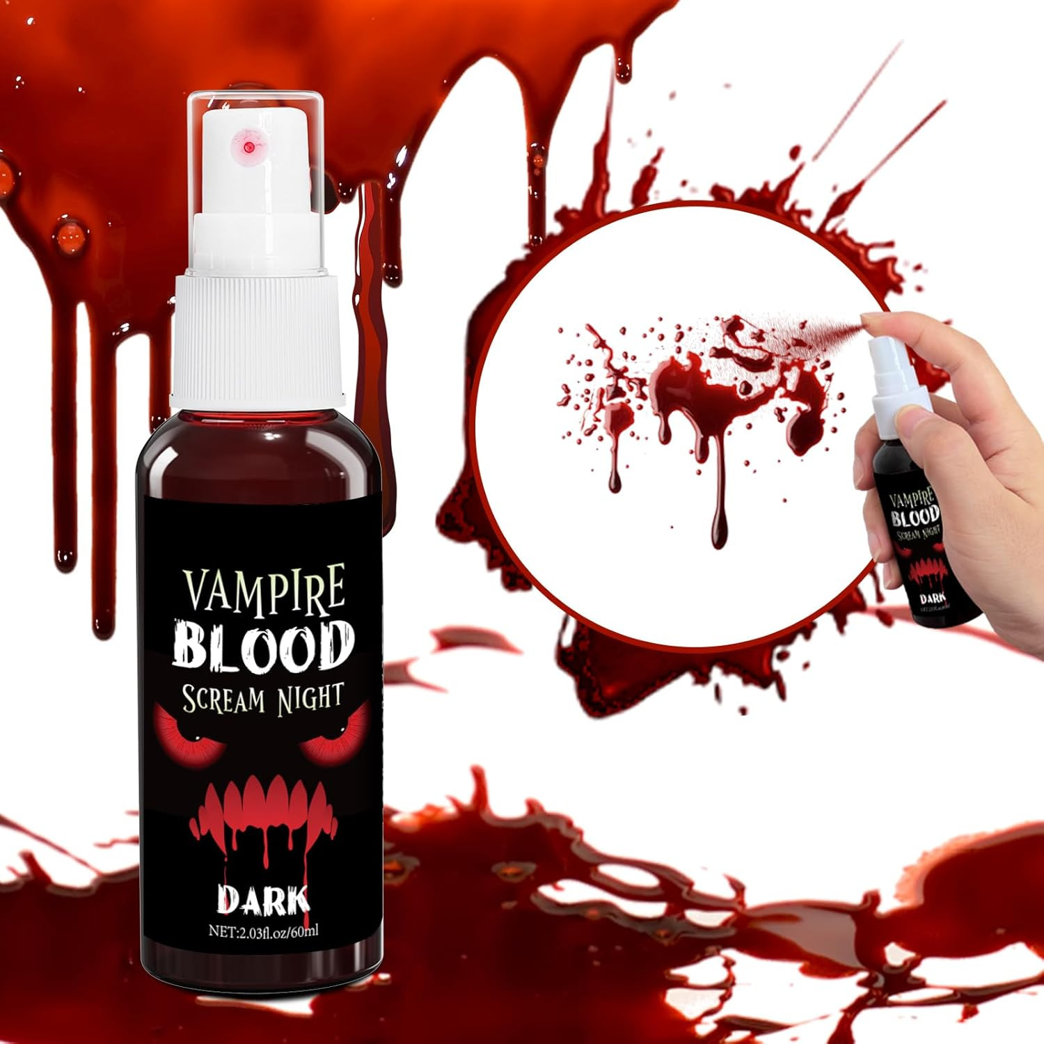 Fake Blood Spray, 2.03 Oz Vampire Blood Splatter, Halloween Fake Blood for Cloth