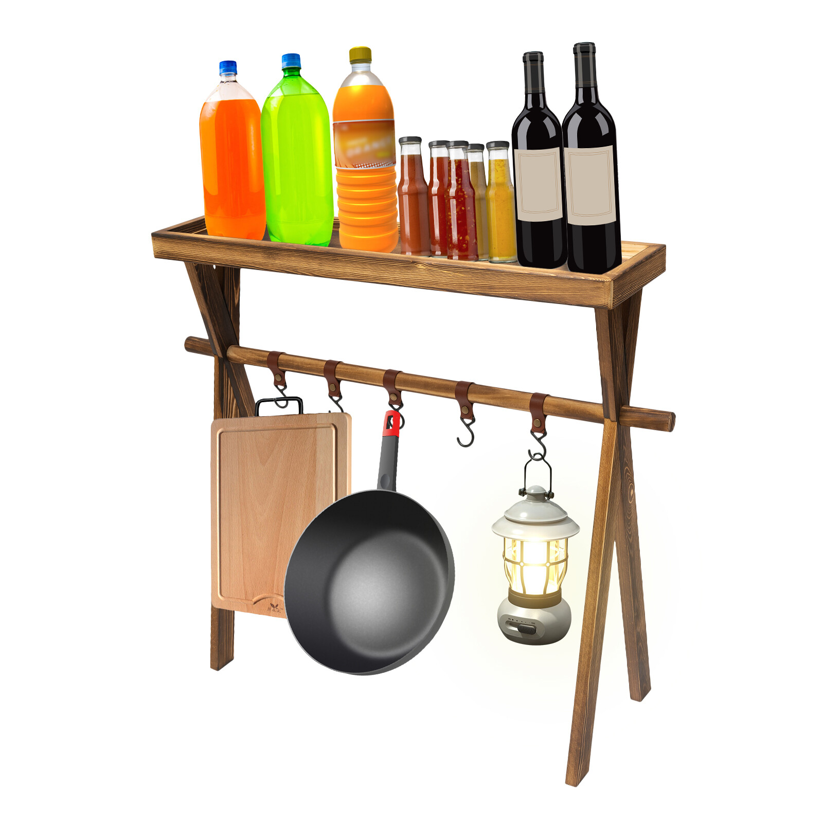 Removable Portable Camping Picnic Rack Cookware Hanging Rack w/ 5 Holders