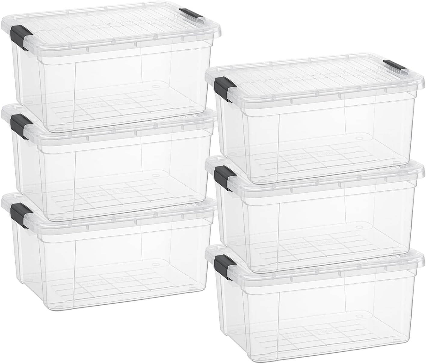 Superio Clear Storage Bins with Lids, 6 Pack- Plastic Storage Boxes - 1.85 Quart