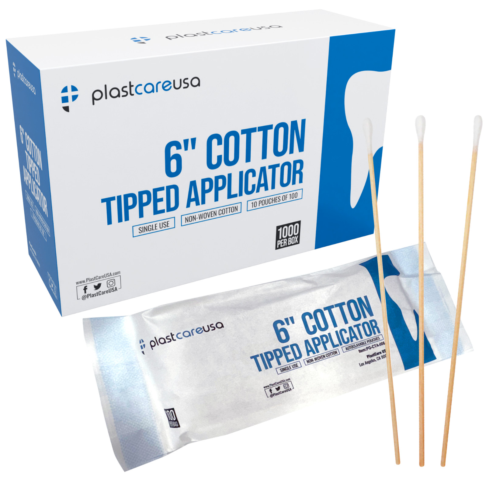 6" Cotton Tip Applicators - 1000 (10 x 100) Medical Swabs, Dental Wood Sticks