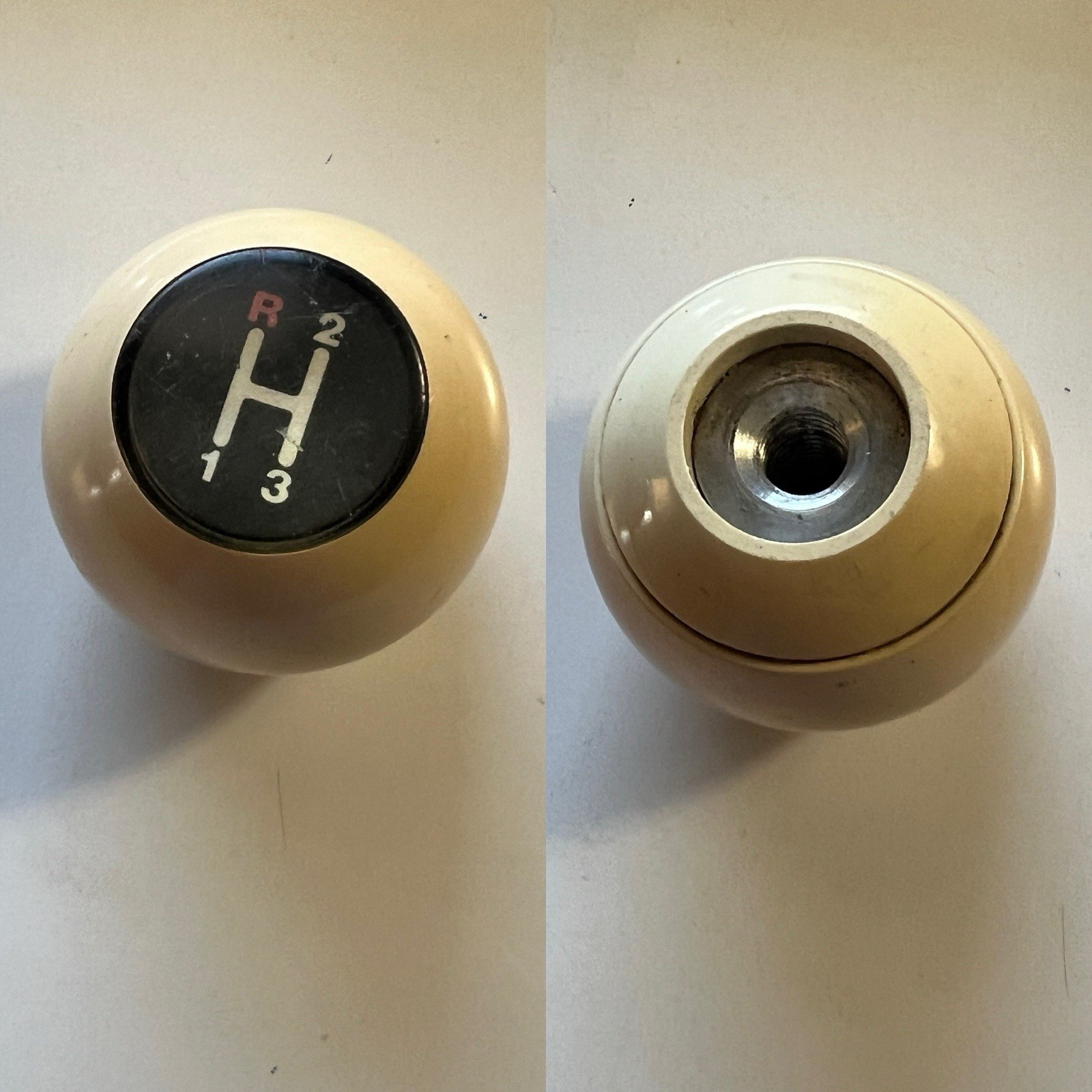 VTG 60’s-70s Hurst 3 speed Shifter Knob Part Round Color Beige Insert Black OFF2