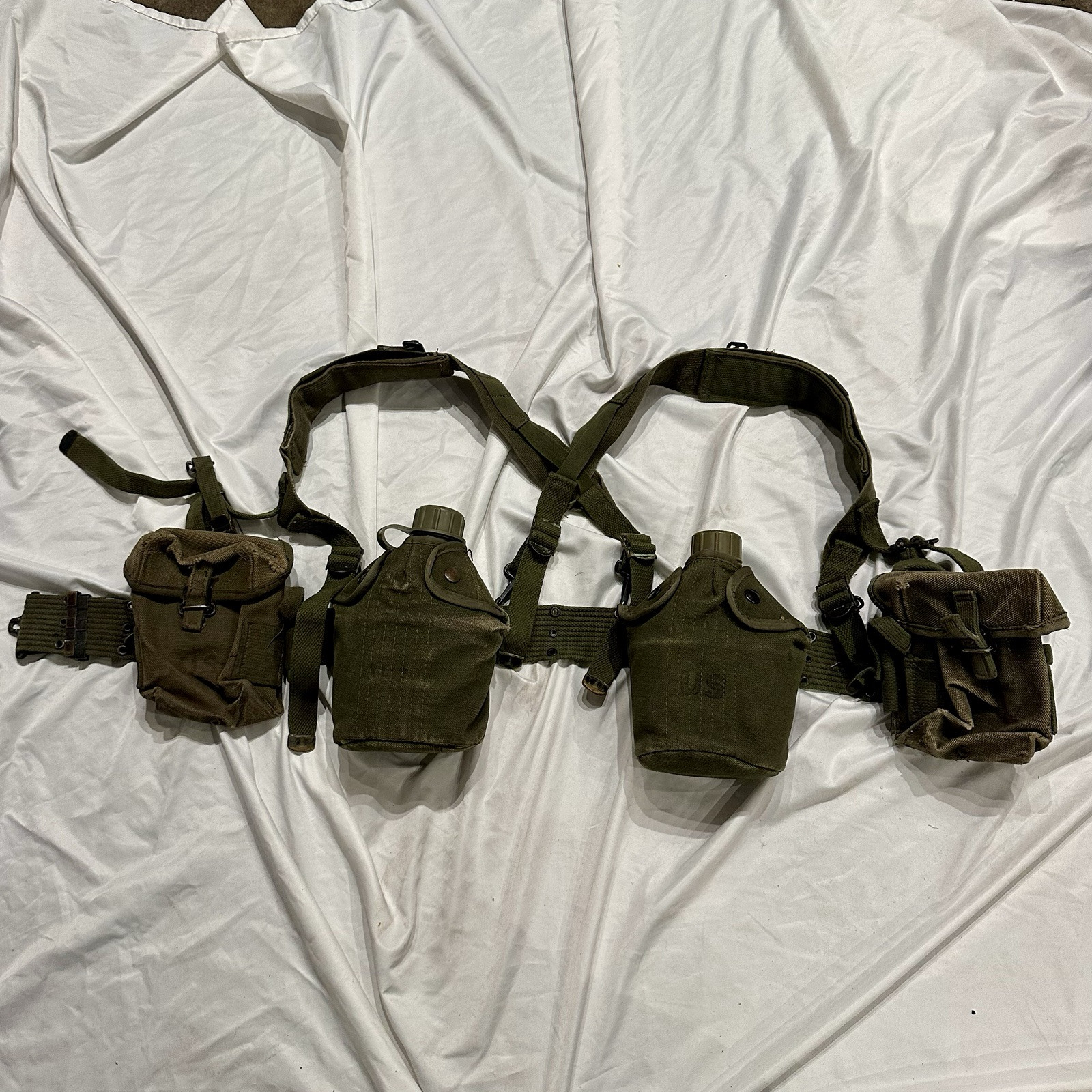 Vietnam War Web Gear Load Bearing Pouches Canteens Original Unis Stamped