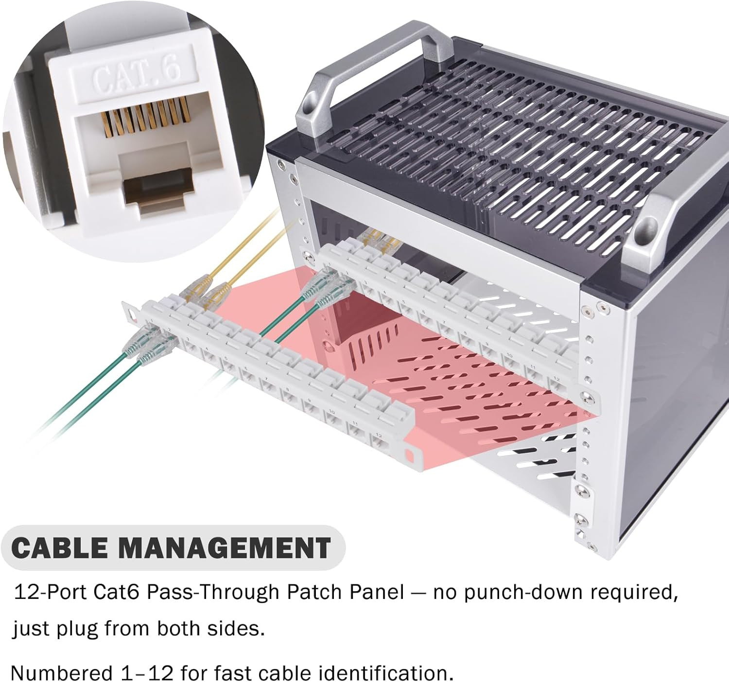 12 Port Patch Panel, 10Inch 0.5U CAT6 Network Patch Panel for Deskpi Rackmate T1