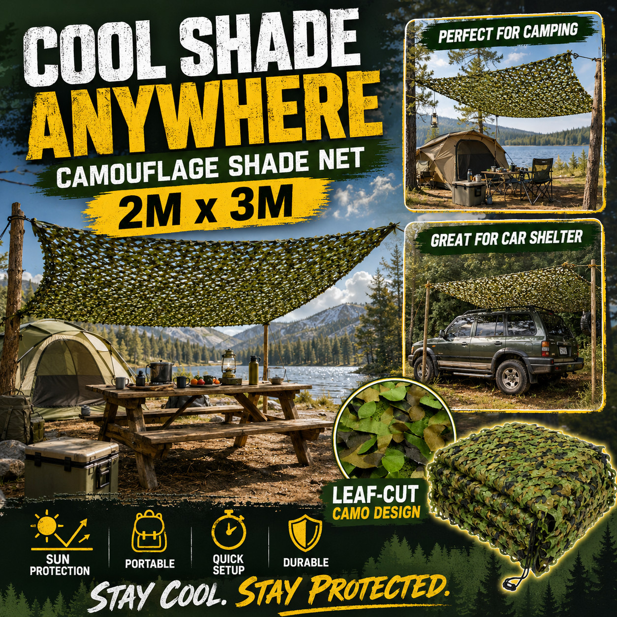 2*3M Camouflage Netting Tactical Camo Net Camping Shade Sunblock Car Cover UV XL