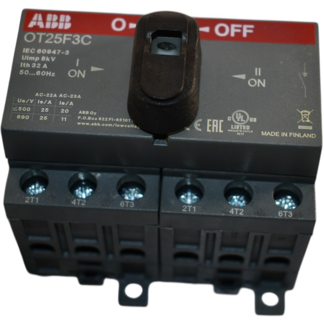 NEW ABB OT25F3C Load Switch 3-Pin 25A with Black Toggle Handle I-0-II 1SCA104863
