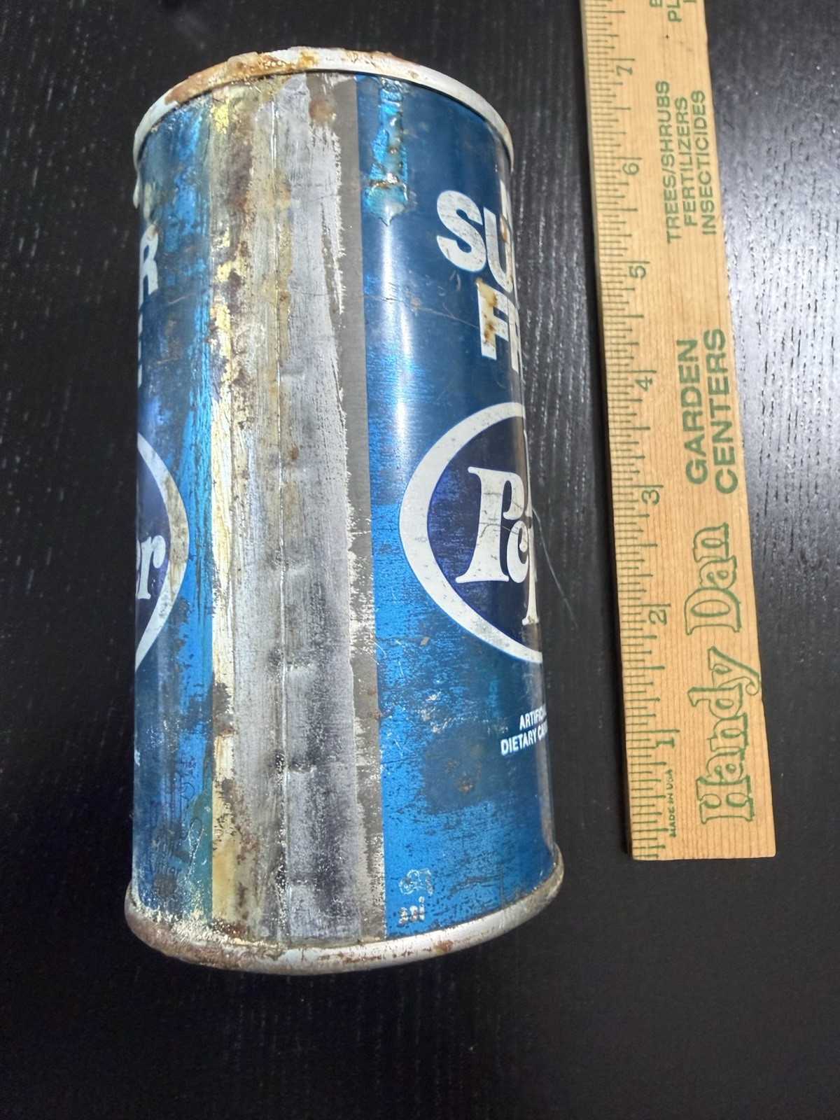 Dr. Pepper Sugar Free Soda Pop Old Vintage 1970s 12 oz Steel Tin Metal Blue Can