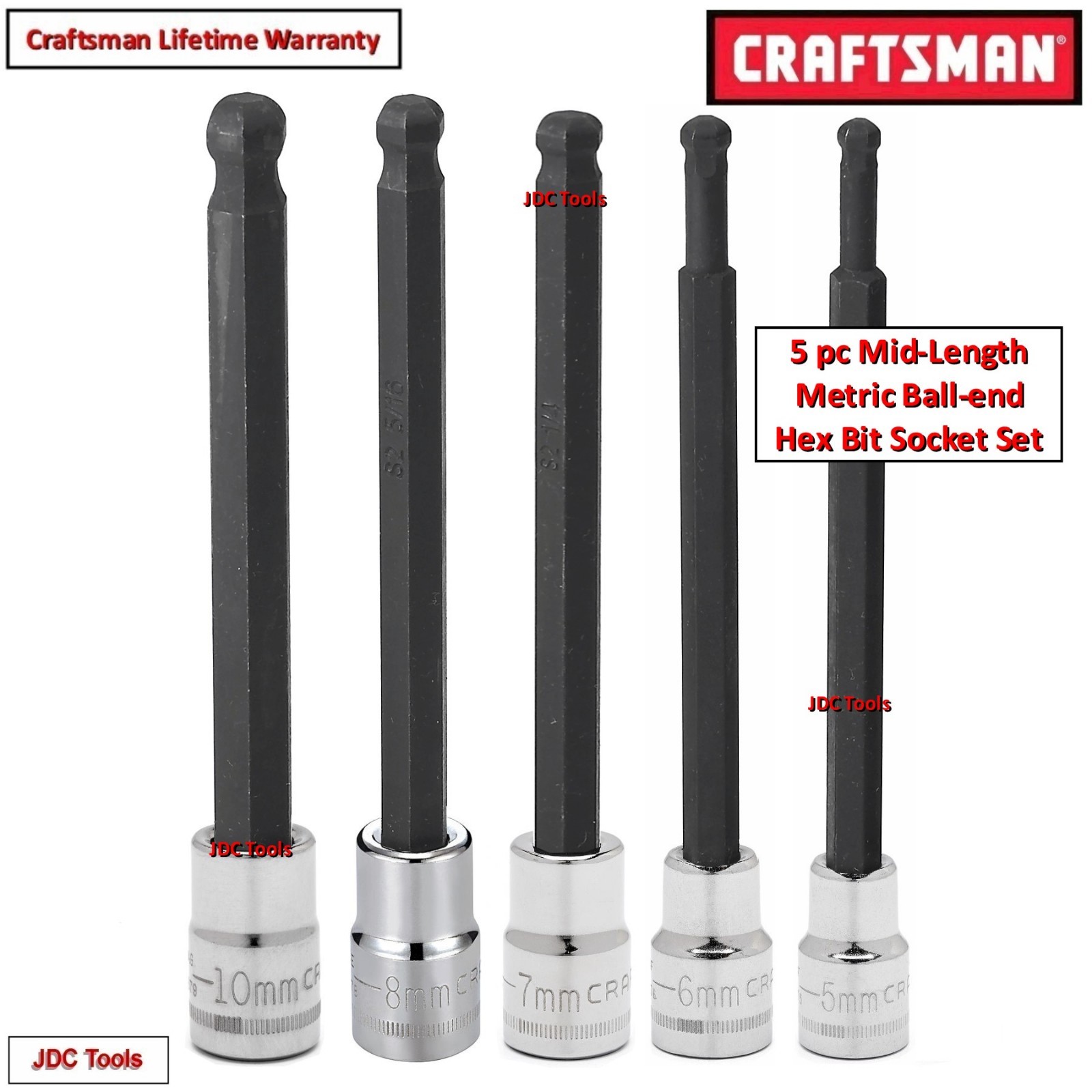 CRAFTSMAN 5pc 1/4 3/8 METRIC MM Long Hex Allen bit ratchet socket set