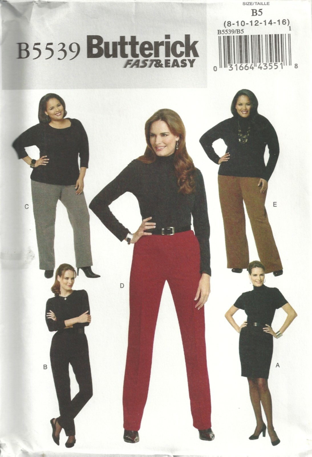 BUTTERICK Fast & Easy B5539 MISSES' SZ 8-16 SKIRT & PANTS SEWING PATTERN ©2010
