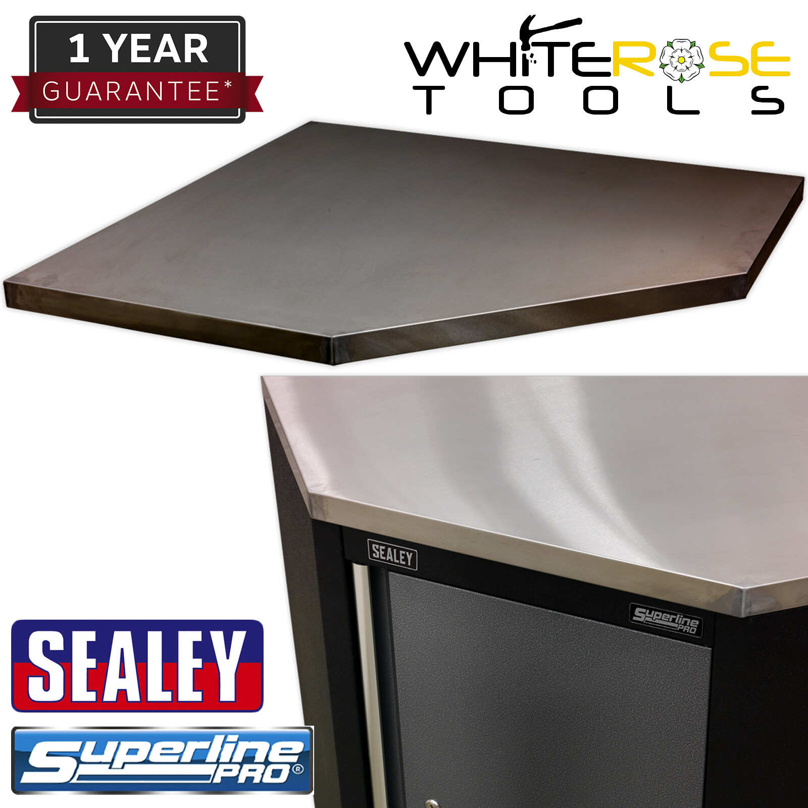 Sealey Superline Pro Stainless Steel Worktop for Modular Corner Cabinet 865mm