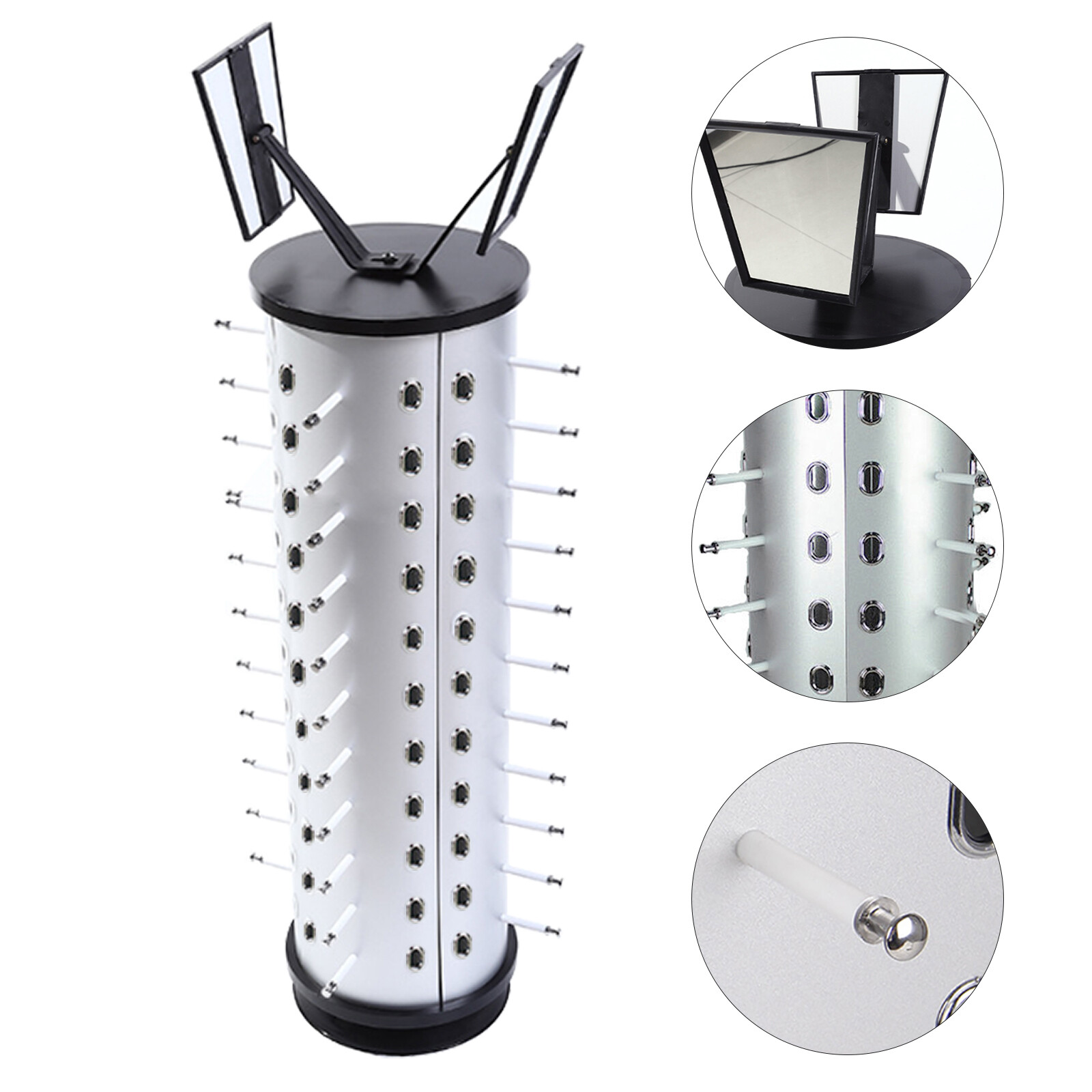 44 Pair Sunglasses Display 360° Rotating Rack Glasses Holder Stand w/ Mirror US