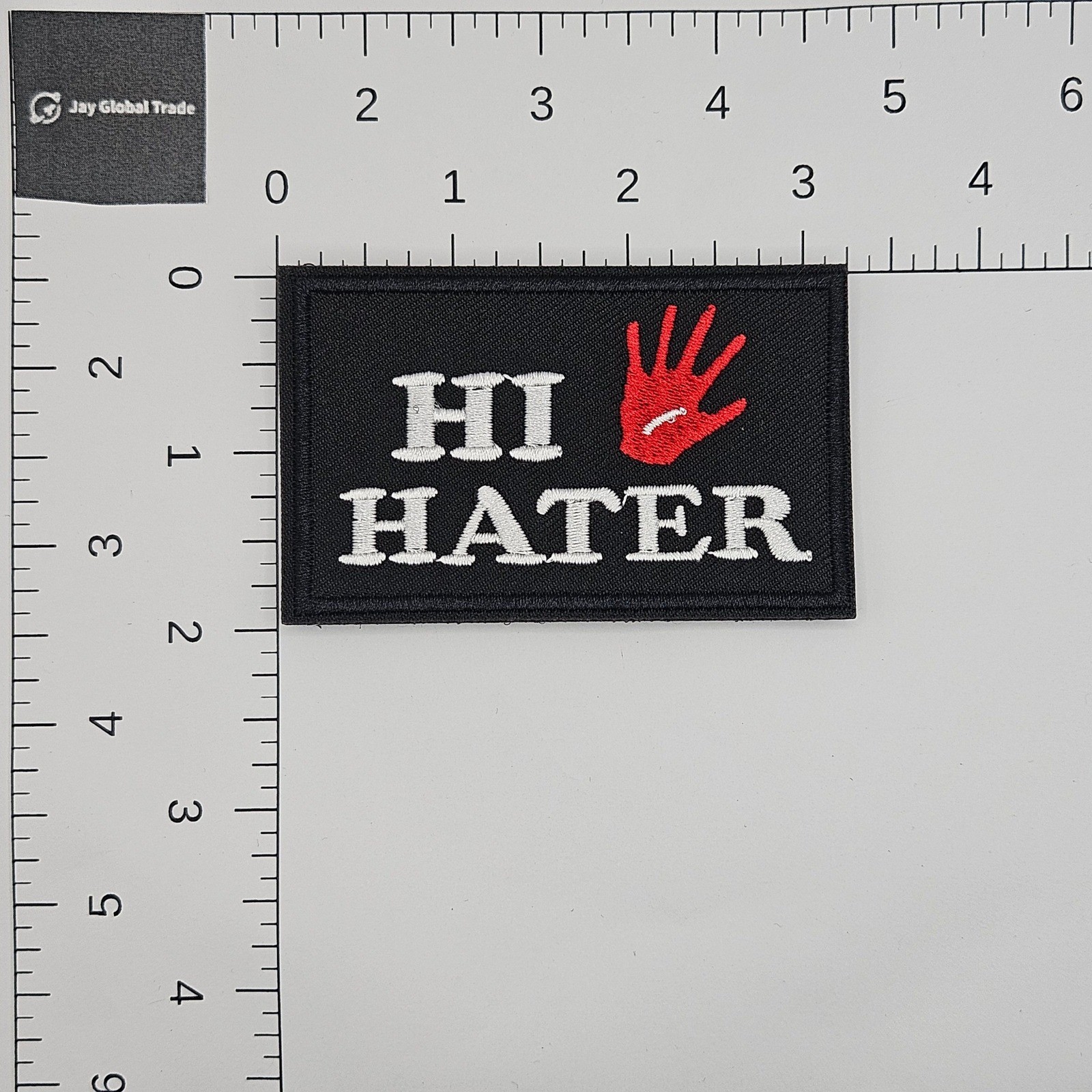 Hi Hater Tactical Morale Patch Hook and Loop Embroidered Red Hand Black White