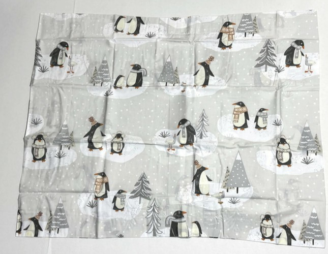 Pottery Barn Kids Pale Gray Winter Penguin Cotton Standard Pillow Cover Sham New