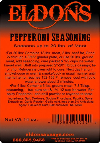 Eldon's Pepperoni Sausage Seasoning - 14 oz - Seasons 20 lbs of Meat - Flavorful