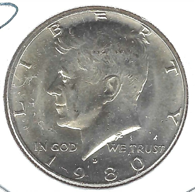 1980-D Denver Circulated Copper-Nickel Clad Copper Strike Half Dollar Coin!