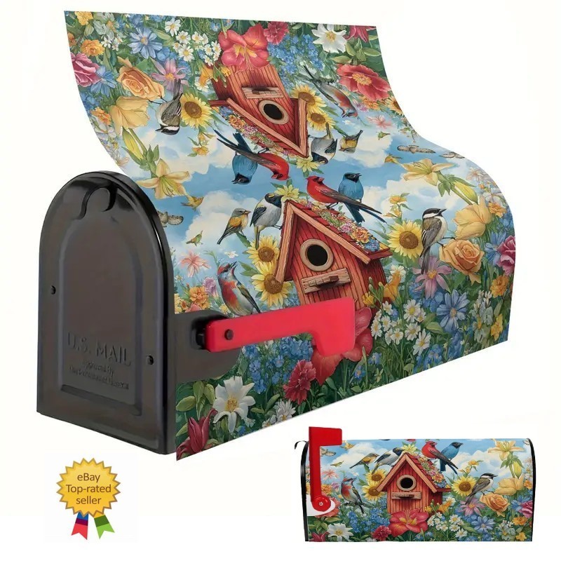 Magnetic Mailbox Cover Birds Flowers Birdhouse Mailbox Protector Decoration Wrap