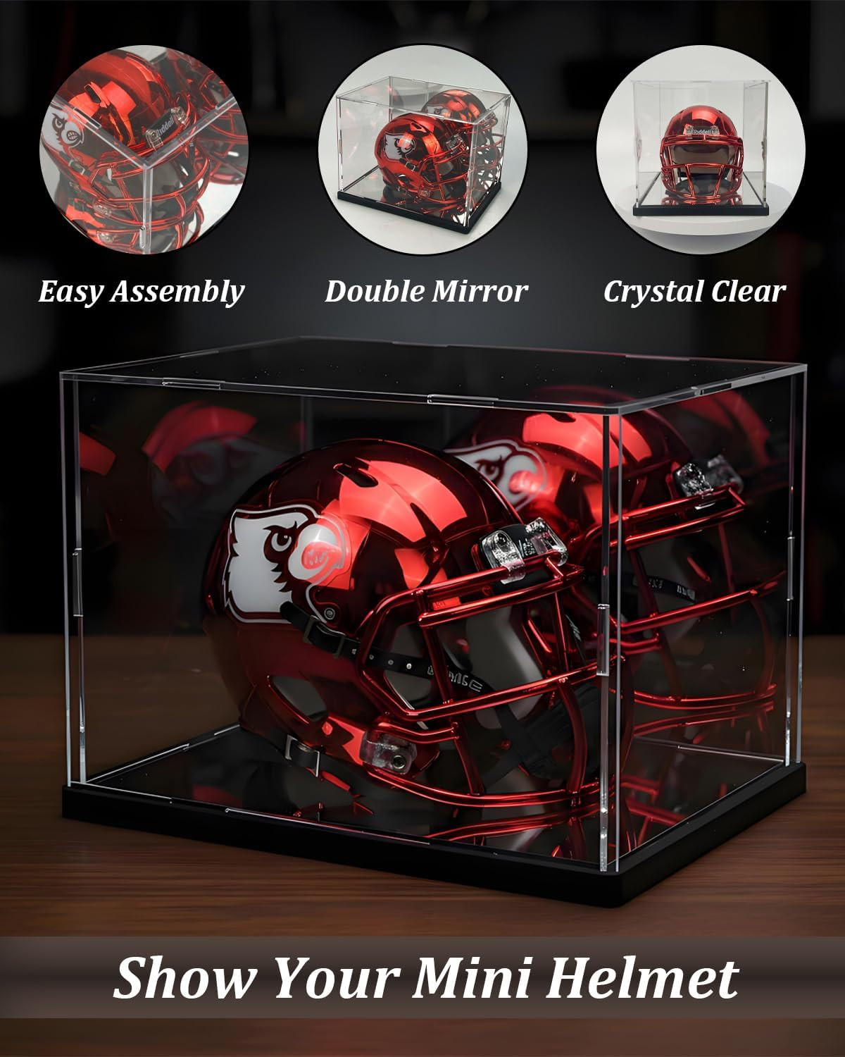 Mini Helmet Display Case with UV Protection & Mirror Back....