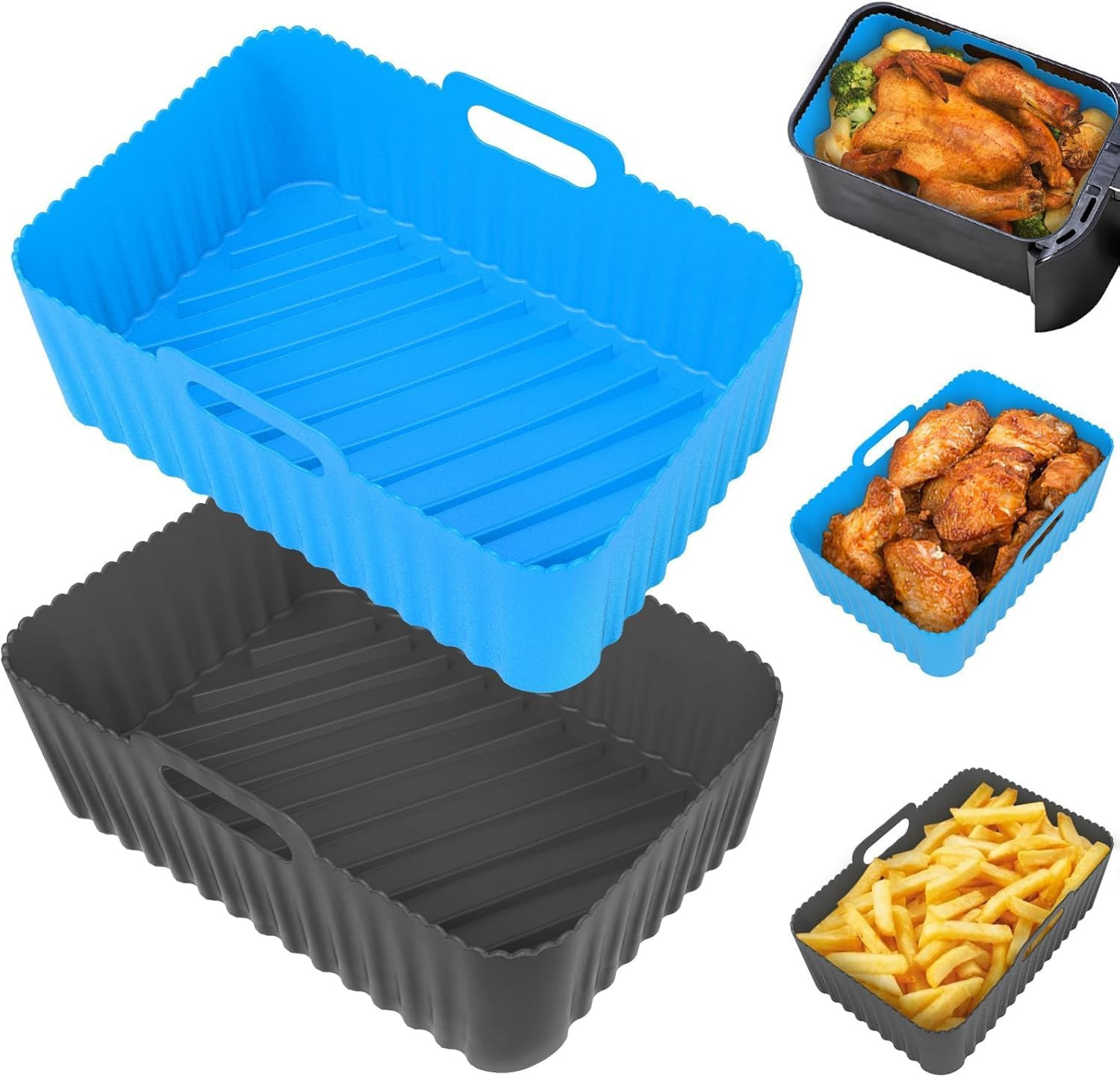 Silicone Air Fryer Liners Rectangle 2 Pack 8.0 Inch Airfryer Liners 8-10 QT Dual