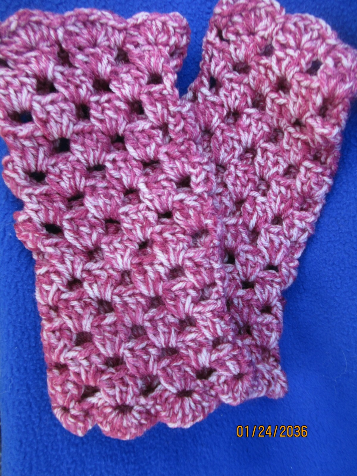 Ladies Crochet Long Fingerless Gloves ROSE & WHITE Bld Acrylic Teen~Adult Size b