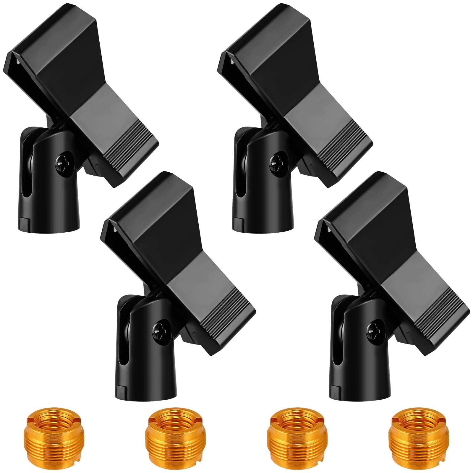 Mic Clips for Stands Set - 4 Piece Adjustable Holders with Black