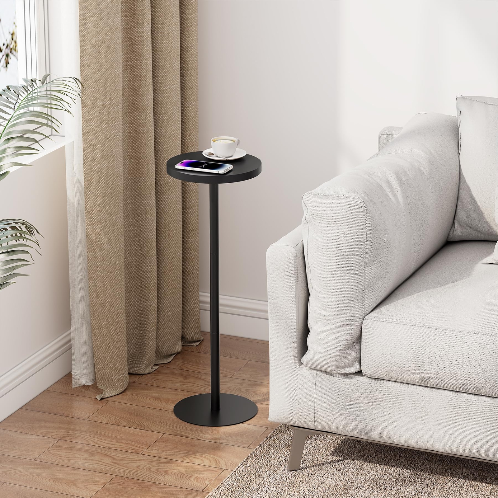 Tall Round Side Table Black Small End Table Beside Table Drink Table TB01BK065