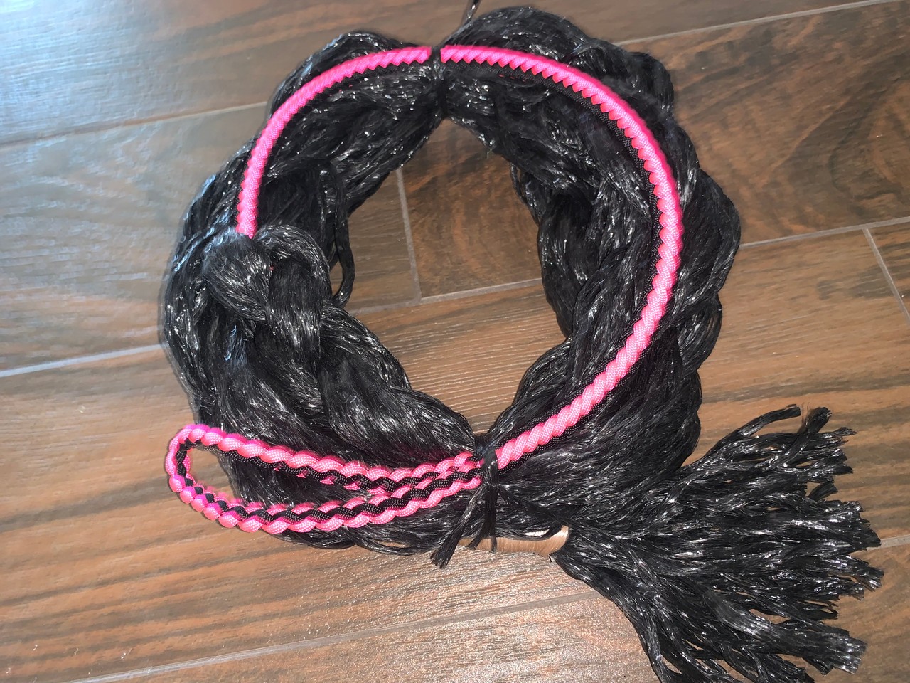 Adult Black Poly Saddle Bronc Rein Black & Pink 6ft