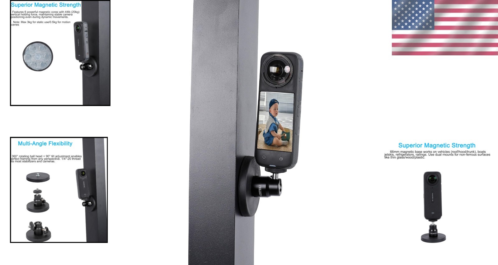 Professional Magnetic Camera Mount with 360° Adjustability – For Action Cameras