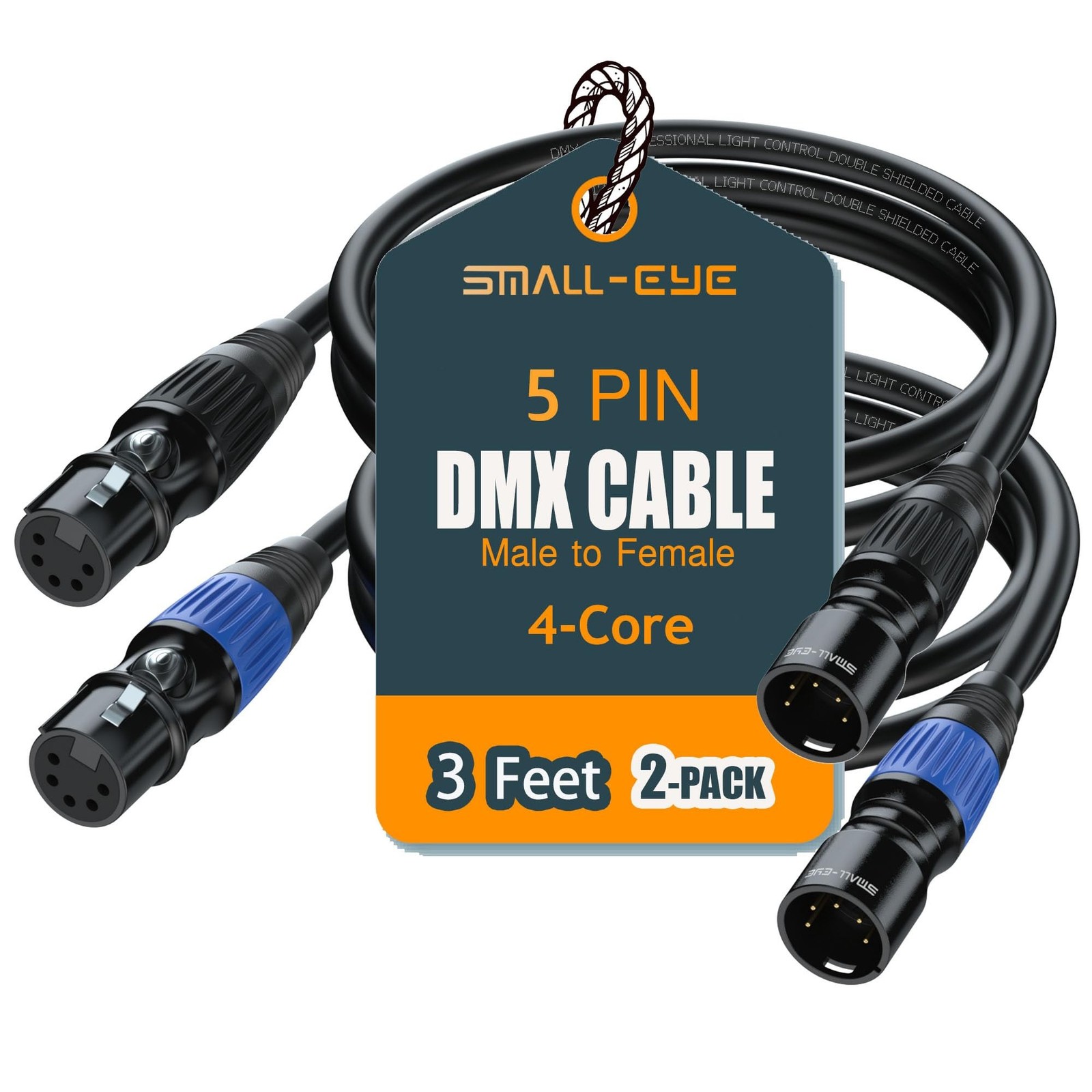 SMALL-EYE 5 Pin DMX Cables 3 ft 2-Pack, 4-Core Male to Female | 116Ω Optimi