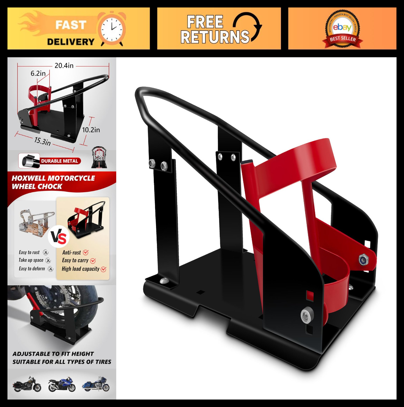 Heavy Duty Motorcycle Wheel Chock - 1800 lbs Capacity, Adjustable Height, Portab