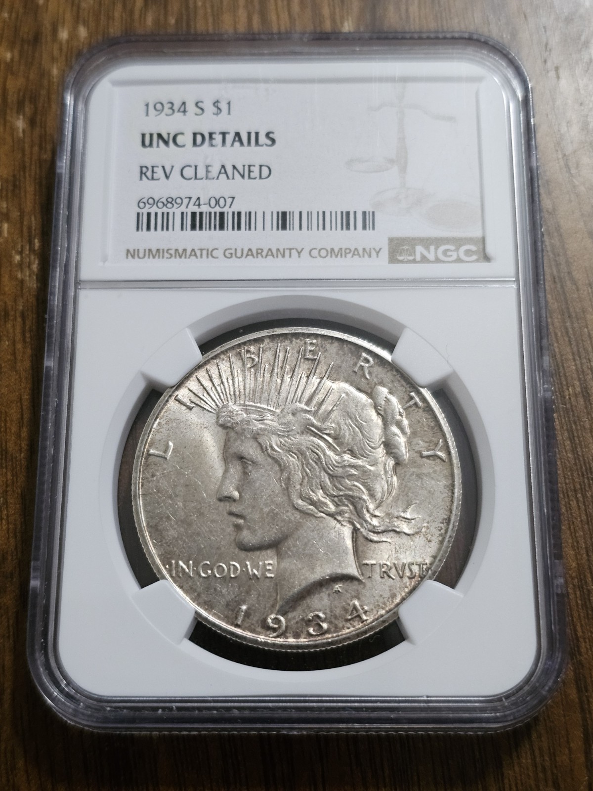 1934-S Peace Silver Dollar $1 Coin - Certified NGC Uncirculated Detail UNC BU