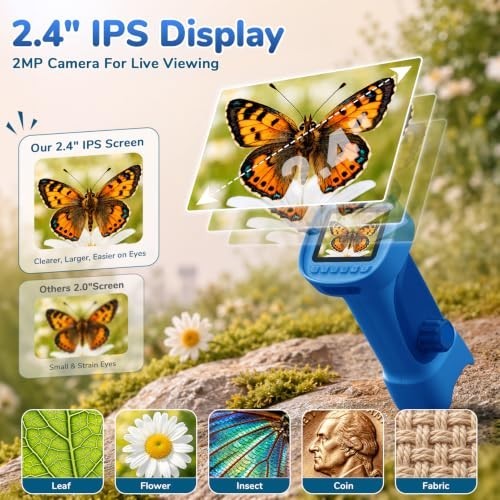 1000X Handheld Digital Microscope for Kids with 2.4" IPS Screen | Portable...